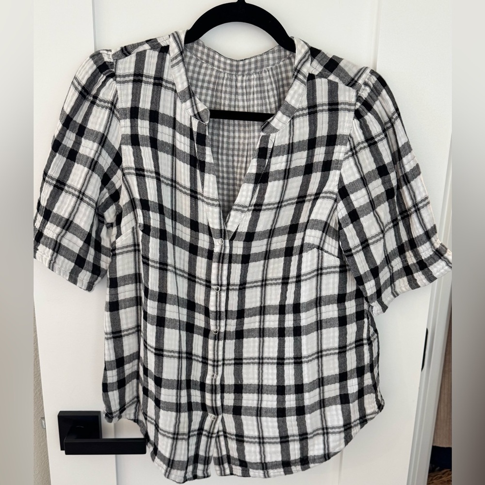 Plaid Black and White Women's Top